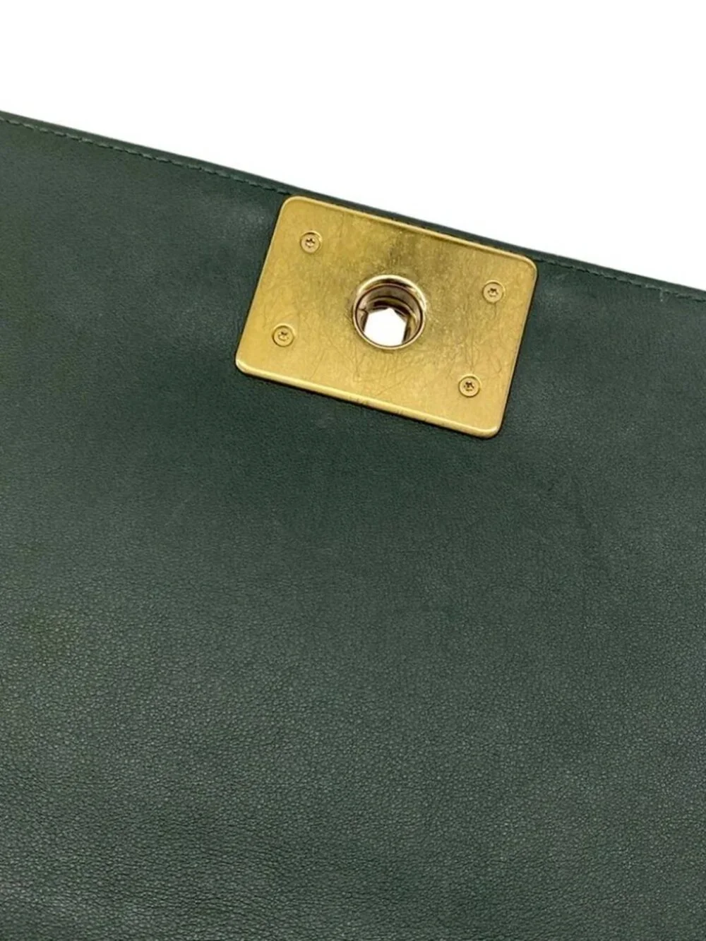 CHANEL Boy Chanel /Matelasse Dark Green Leather Shoulder Bag gold hardware